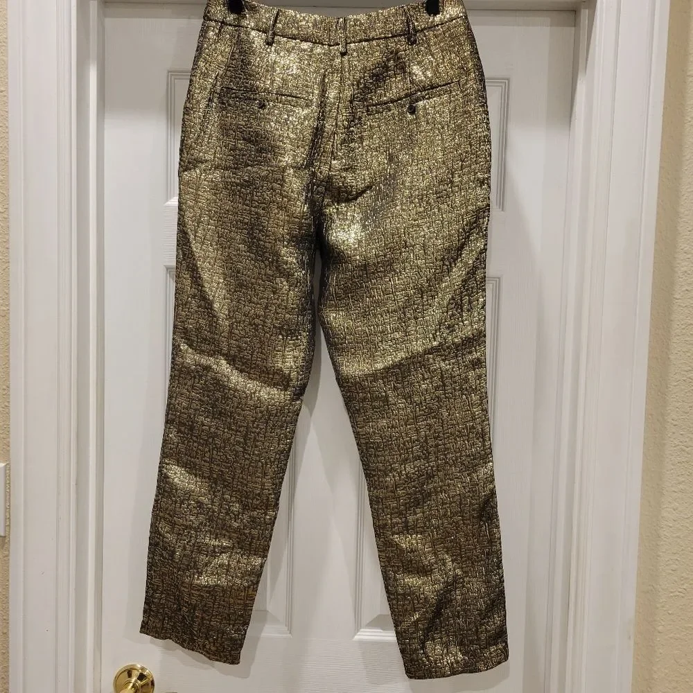 Michael Costello X Revolve Waverly Pants. Textured metallic gold and black, Med
